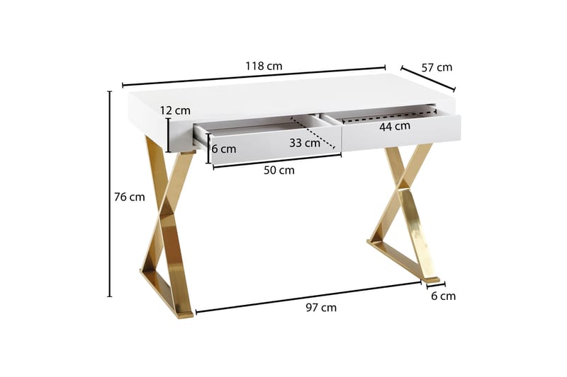 Willowdale Skrivbord 118 cm med Förvaring 2 Lådor - Vit/Guld - Möbler - Bord & matgrupper - Kontorsbord - Skrivbord