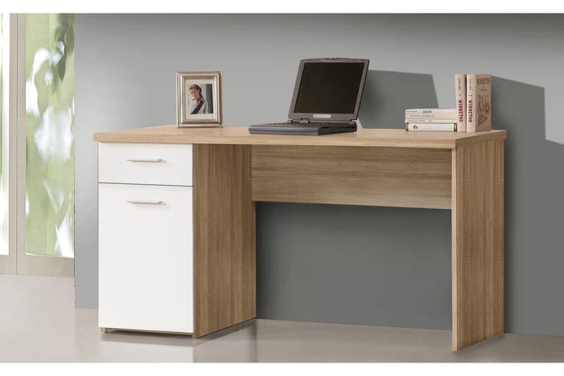 Zafeer Skrivbord 140 cm med Förvaring Låda + Skåp - Brun/Vit - Möbler - Bord & matgrupper - Kontorsbord - Skrivbord