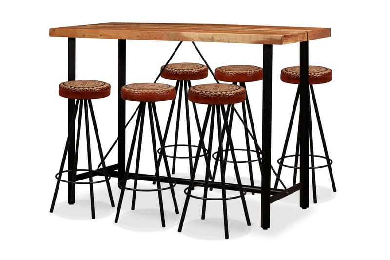 Barmöbler 7 delar massiv akacia, äkta läder & kanvas - Brun - Möbler - Bord & matgrupper - Matbord & köksbord