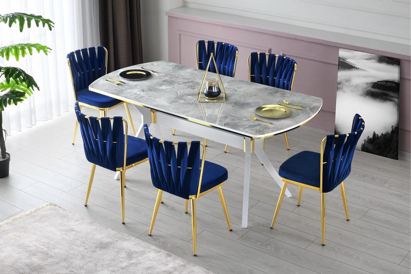 Masssia Matbord 180 cm - Ljusgrå/Guld - Möbler - Bord & matgrupper - Matbord & köksbord