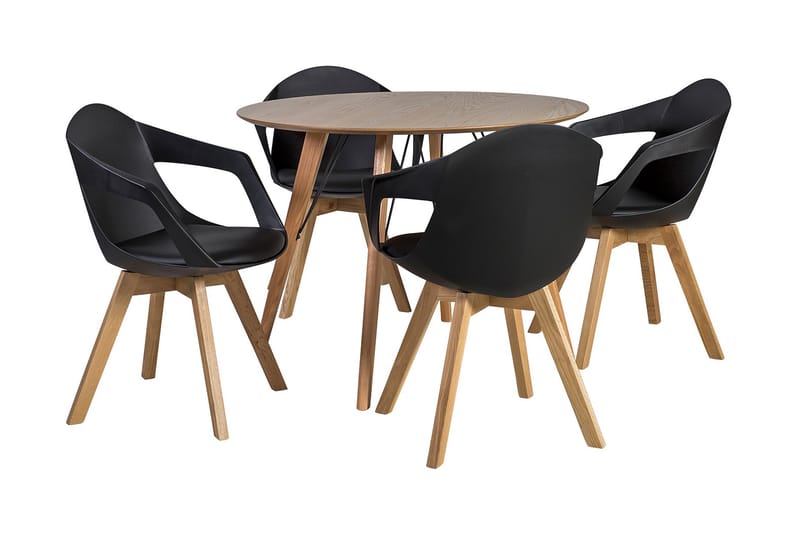 Matgrupp HELENA med 4-stolar MDF med ekfanér - Svart - Möbler - Bord & matgrupper - Matbord & köksbord