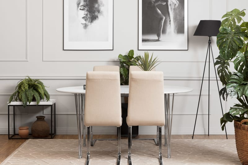 Tyson Förlängningsbart Matbord 160 cm Ovalt - Vit/Krom - Möbler - Bord & matgrupper - Matbord & köksbord