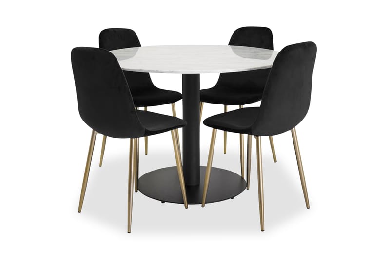 Admira matbord runt vit/svart+Pontus stol svart/mässing 4st - Möbler - Bord & matgrupper - Matgrupper