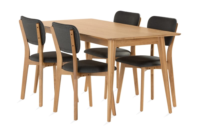 Beagan Matgrupp 160 cm inkl 4 Stolar - Massiv Ek/Mörkgrå - Möbler - Bord & matgrupper - Matbord & köksbord