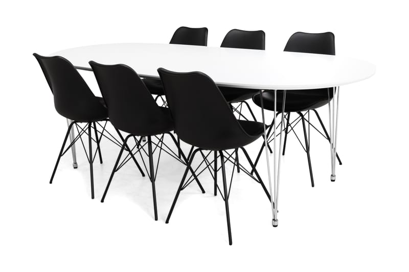 Caddy Matgrupp med 6 Shell Stol - Vit/Krom/Svart - Möbler - Bord & matgrupper - Matbord & köksbord