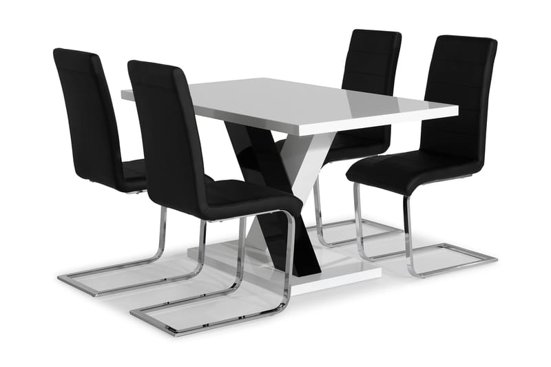 Cesi Matgrupp 140 cm med 4 Cibus Stol - Vit/Svart/Svart PU/Krom - Möbler - Bord & matgrupper - Klaffbord & Hopfällbart bord