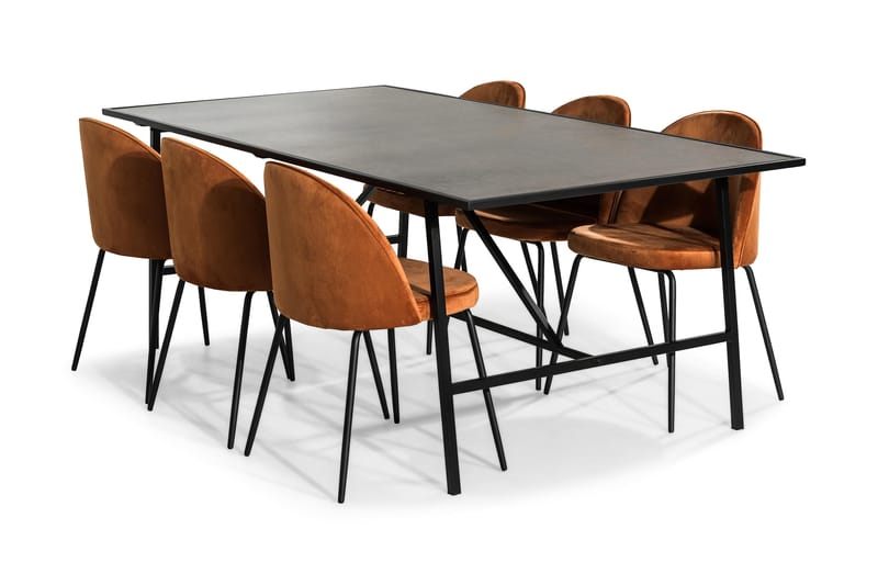 Dipali Matgrupp med 6 Felipe Stol Sammet - Orange/Svart - Möbler - Bord & matgrupper - Matbord & köksbord
