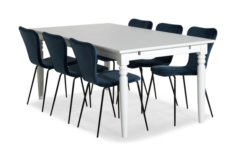Hampton Matgrupp 190 cm med 6 Perco Stol - Vit/Blå - Möbler - Bord & matgrupper - Matgrupper