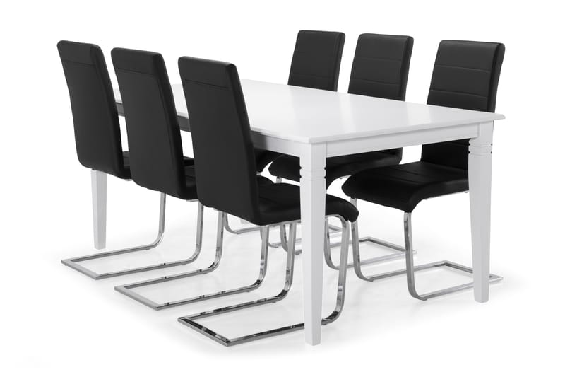 Hartford Matbord med 6 st Cibus stolar - Vit/Svart/Krom - Möbler - Bord & matgrupper - Matgrupper