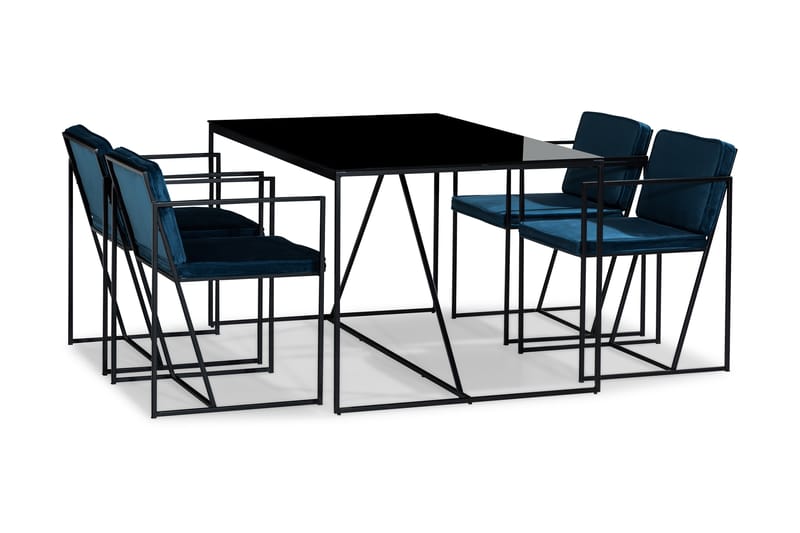 Indy Matgrupp med 4 Stolar - Blå/Svart - Möbler - Bord & matgrupper - Matbord & köksbord