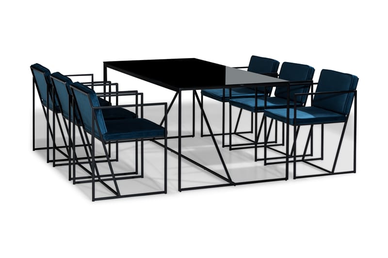 Indy Matgrupp med 6 Stolar - Glas/Metall/Vit/Blå - Möbler - Bord & matgrupper - Matgrupper