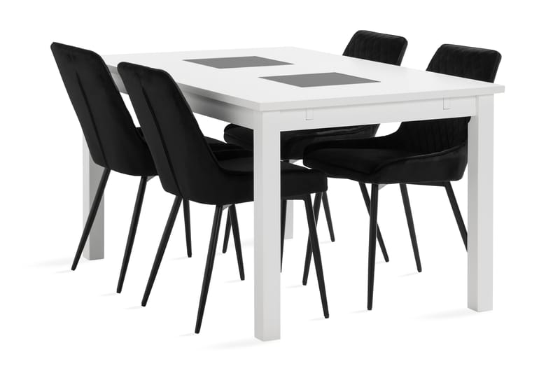 Jasmin Förlängningsbar Matgrupp 140 cm + 4 Hennebyn Stol - Vit/Svart - Möbler - Bord & matgrupper - Matbord & köksbord