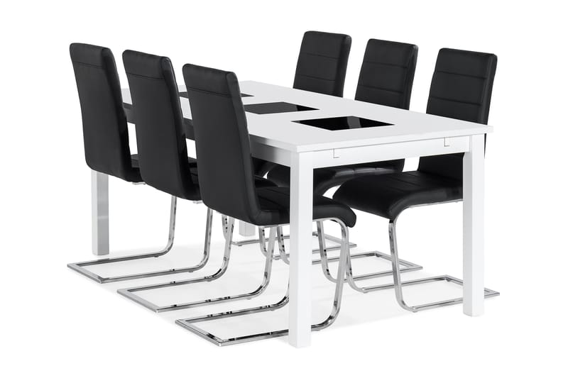 Jasmin Förlängningsbar Matgrupp 180 cm med 6 Cibus Stol - Vit/Svart - Möbler - Bord & matgrupper - Matbord & köksbord