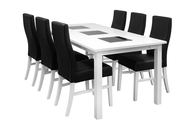 Jasmin Matgrupp med 6 st Mazzi Stol - Vit/Svart Konstläder - Möbler - Bord & matgrupper - Matbord & köksbord