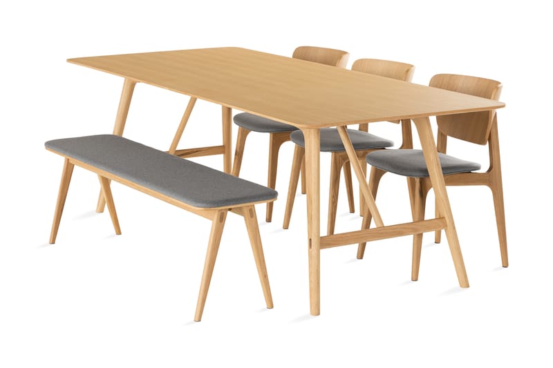 Jerup Matbord 220 cm inkl 4 Stolar + Bänk - Natur/Grå - Möbler - Bord & matgrupper - Matbord & köksbord