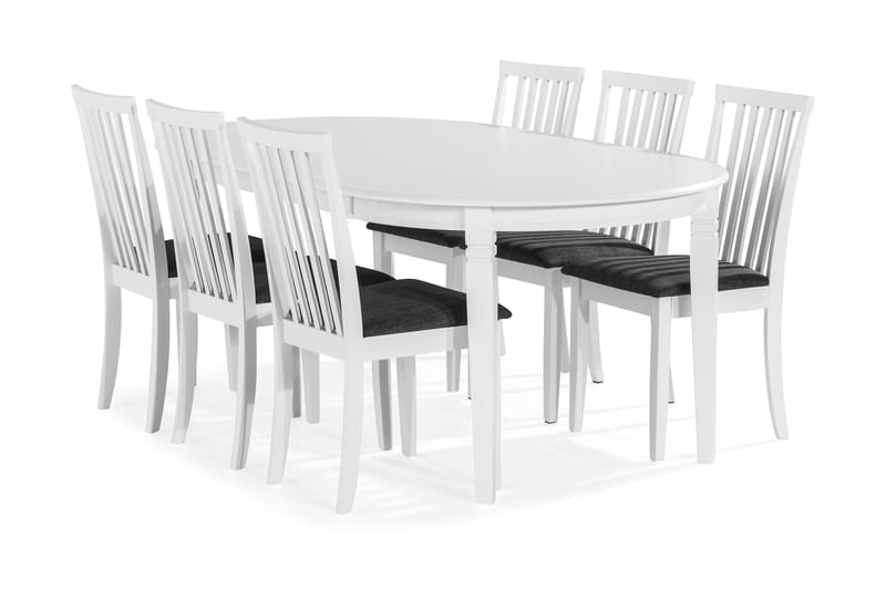 Läckö Förlängningsbar Matgrupp 150 cm Oval med 6 Stolar - Vit/Grå - Möbler - Bord & matgrupper - Matbord & köksbord