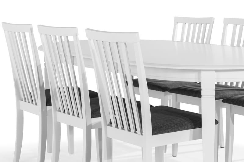 Läckö Förlängningsbar Matgrupp 150 cm Oval med 6 Stolar - Vit/Grå - Möbler - Bord & matgrupper - Matgrupper