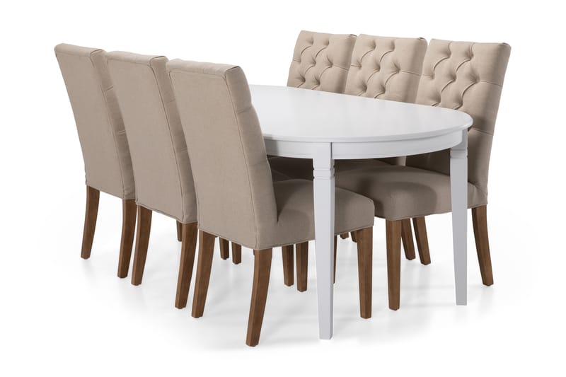 Läckö Matbord med 6 st Jenny stolar - Beige/Vit - Möbler - Bord & matgrupper - Matgrupper