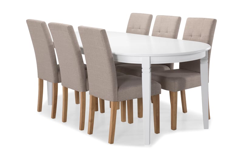 Läckö Matbord med 6 st Viktor stolar - Vit/Beige/Ek - Möbler - Bord & matgrupper - Matbord & köksbord