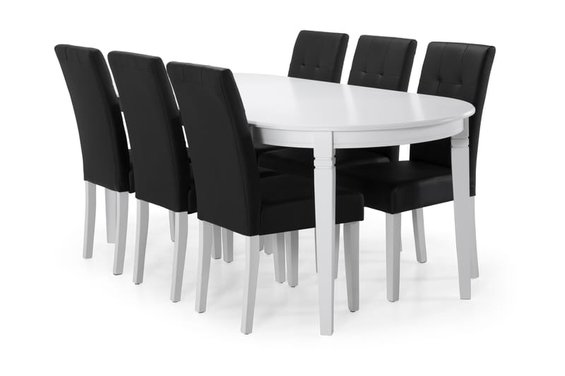 Läckö Matbord med 6 st Viktor stolar - Vit/Svart PU - Möbler - Bord & matgrupper - Matgrupper