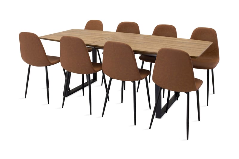 Leah Förlängningsbart Matgrupp med 8 Pontus Köksstol - Konstläder Brun/Beige - Möbler - Bord & matgrupper - Matgrupper