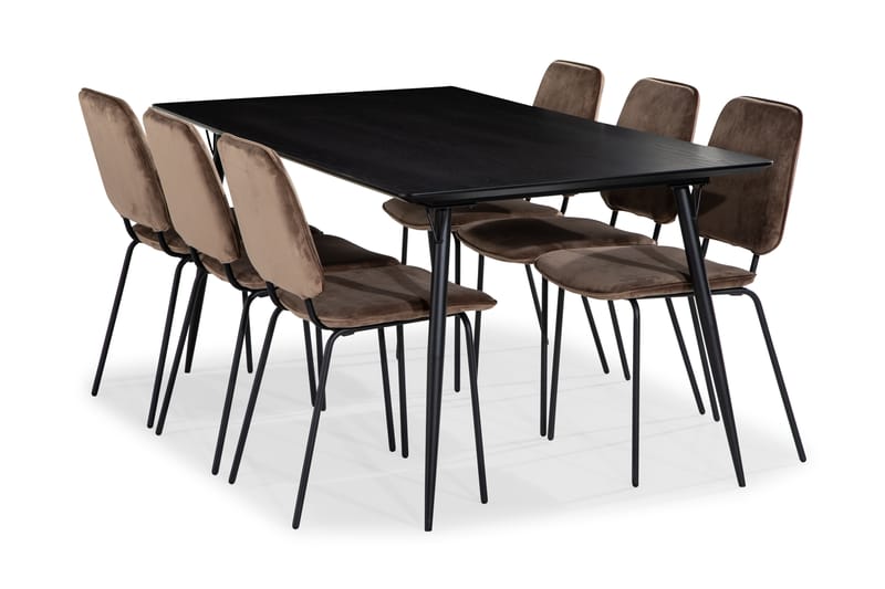 Lilo Matbord 180 cm med 6 Idril Matstol Sammet - Svart - Möbler - Bord & matgrupper - Matgrupper