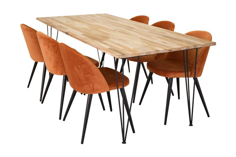 Miva Matgrupp med 6 Valeri Stol - Trä/Svart/Orange - Möbler - Bord & matgrupper - Matbord & köksbord