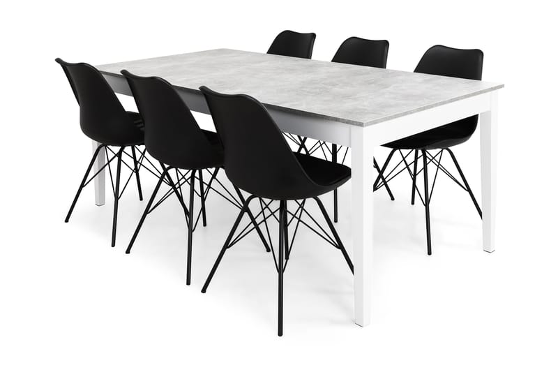 Romeo Matgrupp 180 cm med 6 Shell Stol - Betonglook/Vit/Svart PU/Svart - Möbler - Bord & matgrupper - Matbord & köksbord