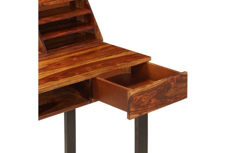 Skrivbord 110x50x94 cm massivt sheshamträ och stål - Brun - Möbler - Bord - Skrivbord