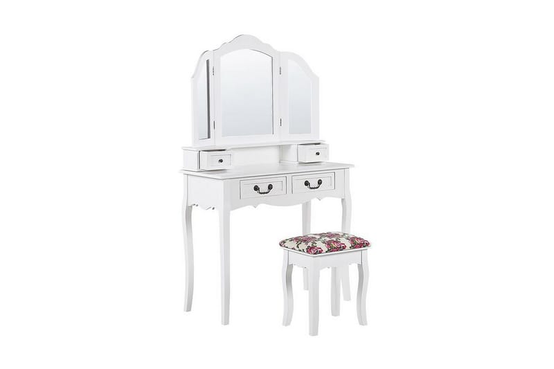 Fleurance Toalettbord 90 cm Fällbar Spegel + Pall - Vit - Möbler - Bord & matgrupper - Sminkbord & toalettbord - Sminkbord med spegel
