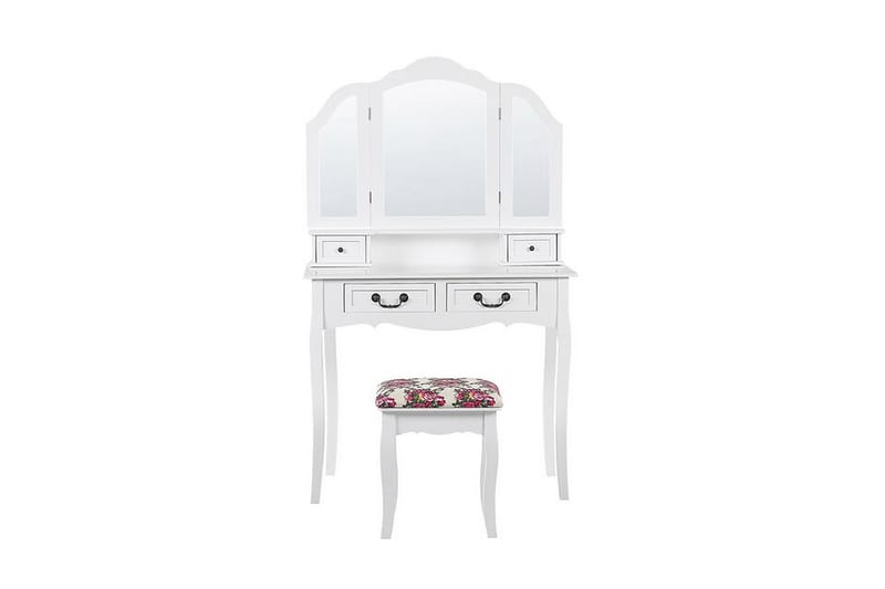 Fleurance Toalettbord 90 cm Fällbar Spegel + Pall - Vit - Möbler - Bord & matgrupper - Sminkbord & toalettbord - Sminkbord med spegel