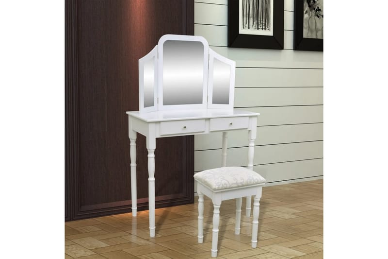 Sminkbord med 3-i-1 spegel och pall 2 lådor vit - Vit - Möbler - Bord & matgrupper - Sminkbord & toalettbord
