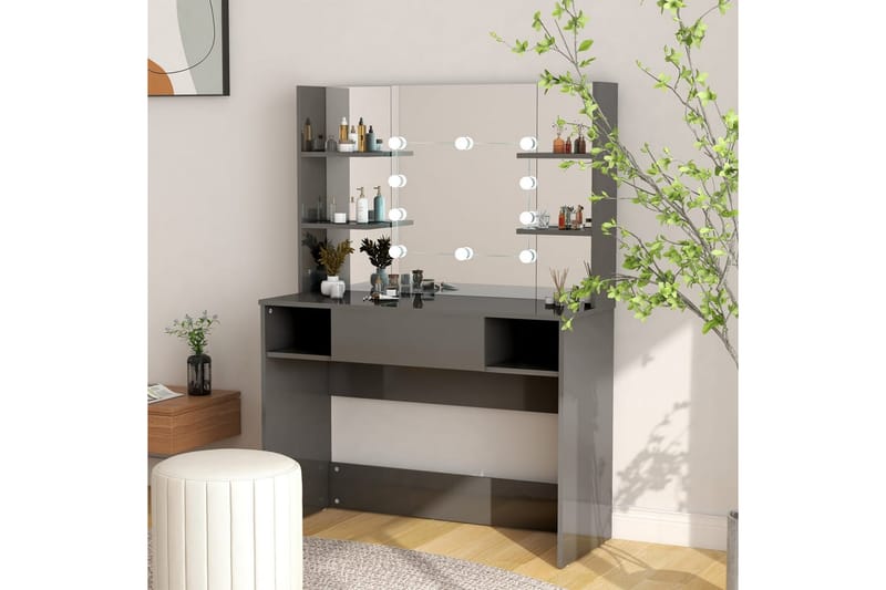 Sminkbord med LED-belysning 100x40x135 cm MDF grå - Grå - Möbler - Bord & matgrupper - Sminkbord & toalettbord