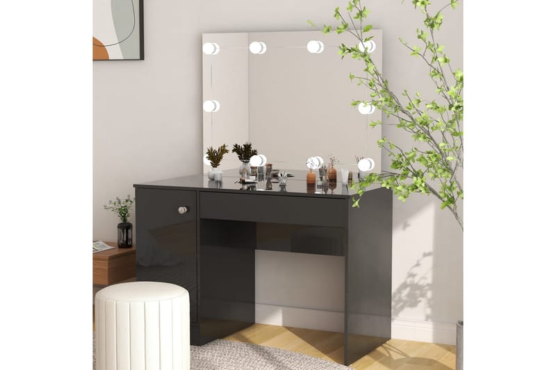 Sminkbord med LED-belysning 110x55x145 cm MDF svart glänsand - Svart - Möbler - Bord & matgrupper - Sminkbord & toalettbord