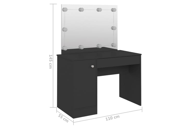 Sminkbord med LED-belysning 110x55x145 cm MDF svart - Svart - Möbler - Bord & matgrupper - Sminkbord & toalettbord