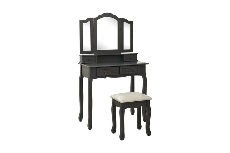 Sminkbord med pall grå 80x69x141 cm paulowniaträ - Grå - Möbler - Bord & matgrupper - Sminkbord & toalettbord