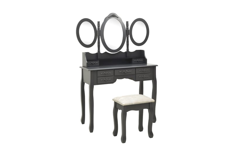 Sminkbord med pall och 3 speglar grå - Grå - Möbler - Bord & matgrupper - Sminkbord & toalettbord