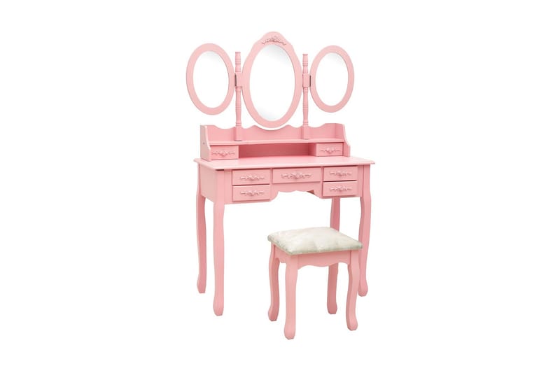 Sminkbord med pall och 3 speglar rosa - Rosa - Möbler - Bord & matgrupper - Sminkbord & toalettbord