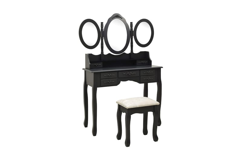 Sminkbord med pall och 3 speglar svart