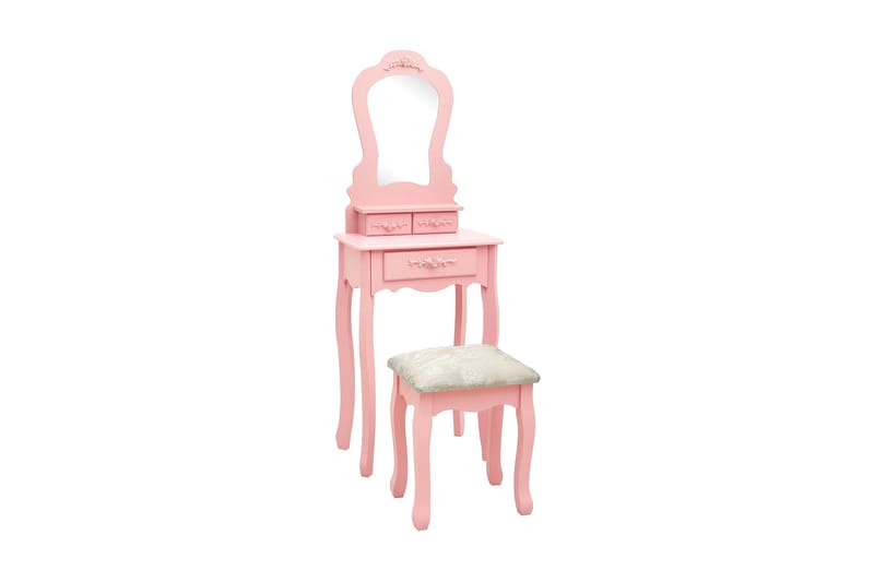 Sminkbord med pall rosa 50x59x136 cm paulowniaträ