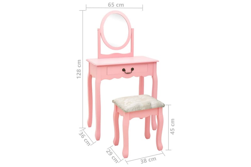 Sminkbord med pall rosa 65x36x128 cm kejsarträ MDF - Rosa - Möbler - Bord & matgrupper - Sminkbord & toalettbord