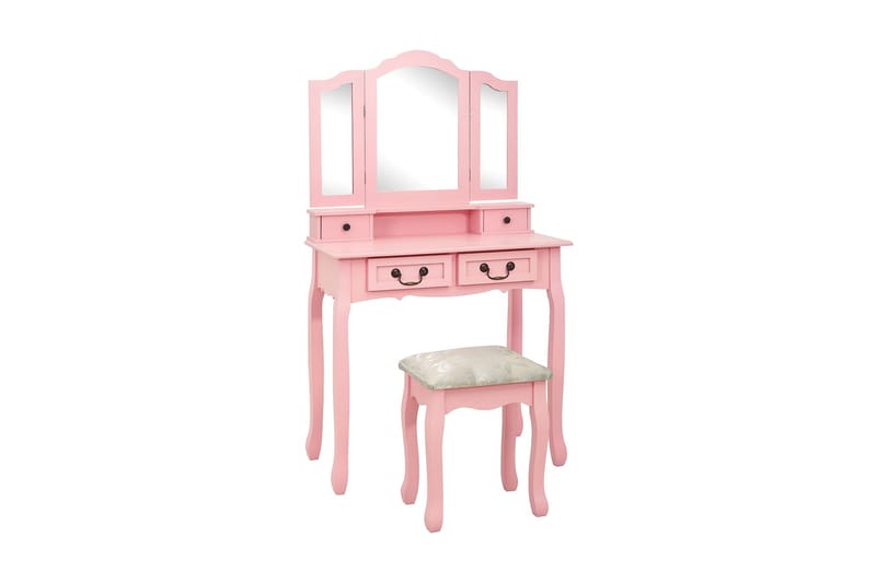 Sminkbord med pall rosa 80x69x141 cm paulowniaträ - Rosa - Möbler - Barnmöbler - Barnstol - Saccosäck & sittpuff barn
