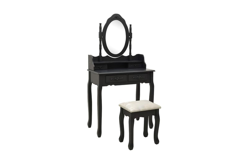 Sminkbord med pall svart 75x69x140 cm paulowniaträ - Svart - Möbler - Bord & matgrupper - Sminkbord & toalettbord - Sminkbord med spegel