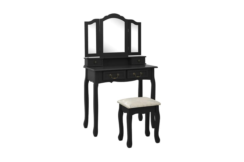 Sminkbord med pall svart 80x69x141 cm paulowniaträ - Svart - Möbler - Bord & matgrupper - Matbord & köksbord