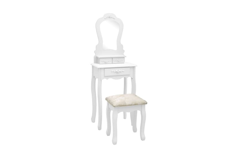 Sminkbord med pall vit 50x59x136 cm paulowniaträ - Vit - Möbler - Barnmöbler - Barnbord - Sängbord barn & nattduksbord barn