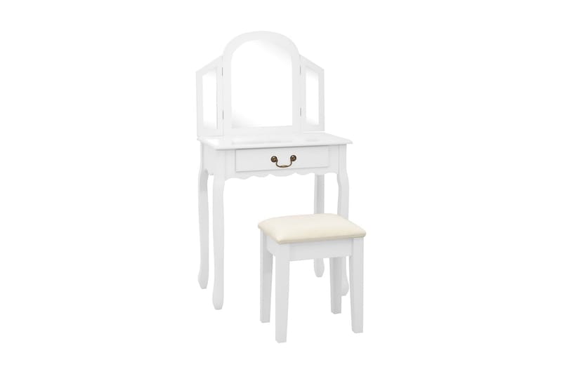 Sminkbord med pall vit 65x36x128 cm kejsarträ MDF - Vit - Möbler - Barnmöbler - Barnbord - Sminkbord barn