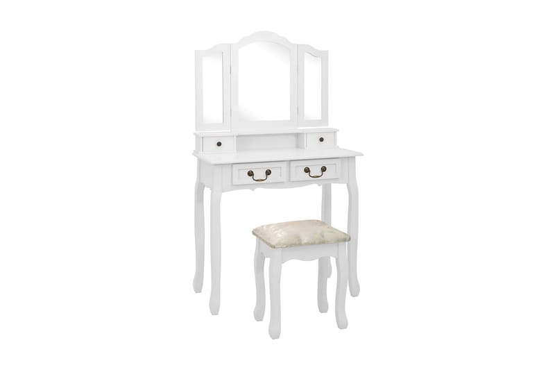 Sminkbord med pall vit 80x69x141 cm paulowniaträ - Vit - Möbler - Bord & matgrupper - Sminkbord & toalettbord