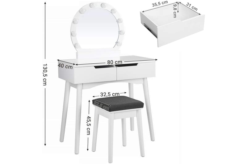 Vasagle Sminkbord 128 cm med Spegel - Vasagle - Möbler - Bord & matgrupper - Sminkbord & toalettbord