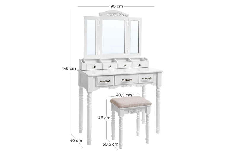 Vasagle Sminkbord 148 cm - Vasagle - Möbler - Bord & matgrupper - Sminkbord & toalettbord