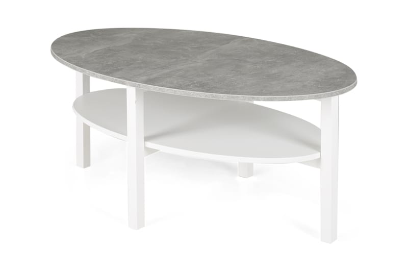 Ameli Soffbord 120 cm Ovalt med Förvaring Hylla - Betonggrå/Vit - Möbler - Bord & matgrupper - Soffbord